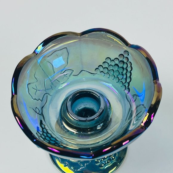 Vintage Indiana Glass Blue Harvest Grape Carnival Glass Candle Holder - Picture 5 of 8